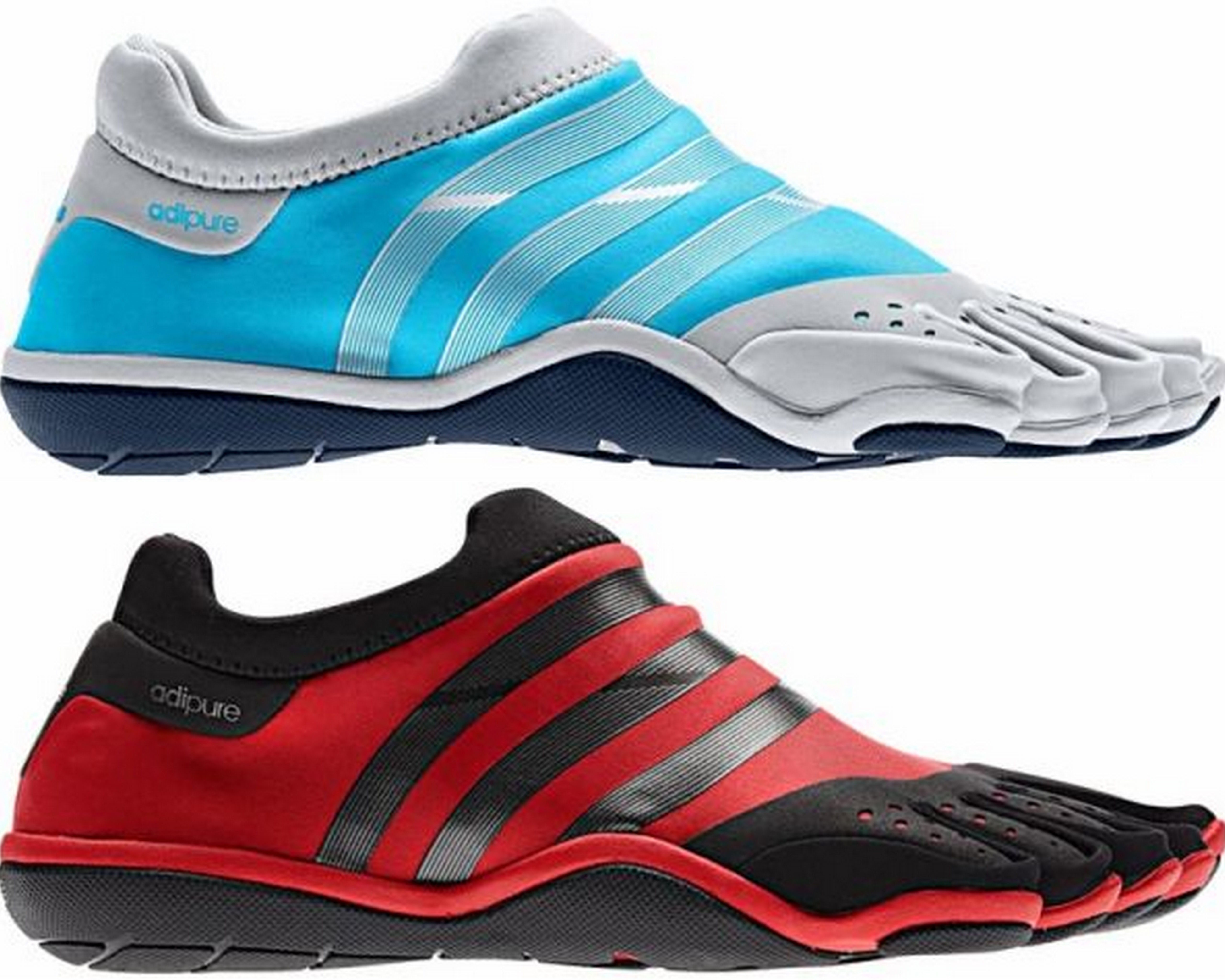 The Adidas AdiPure Trainer toe shoes mark the first entry by Adidas in to the five-toed footwear market.  Photo credit: Associated Press.